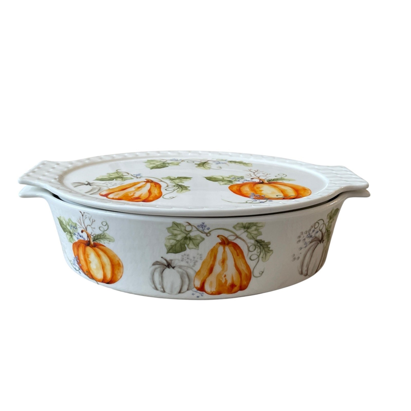 Grace Pantry Oval Oven Safe Baker Casserole w/ Lid 11in Fall Thanksgiving NEW