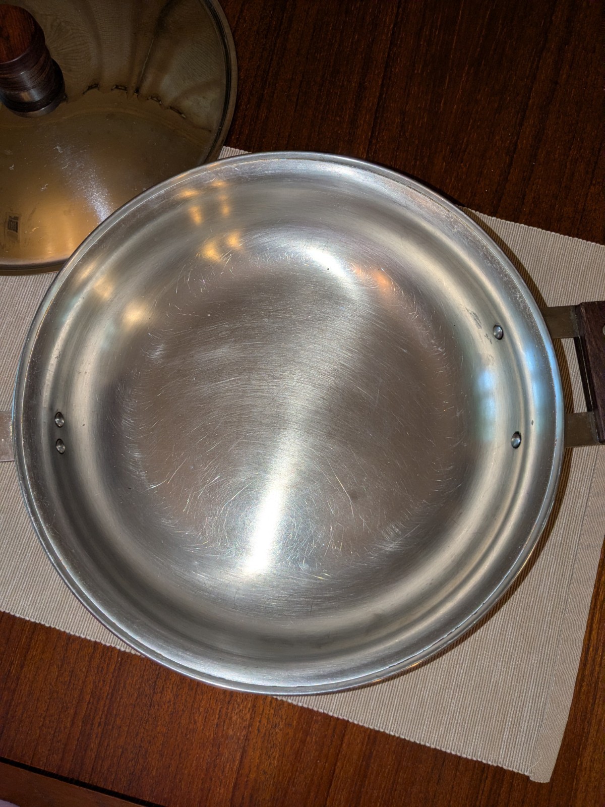 Vtg Farberware 10 Inch Skillet Stainless Steel Lid Wood Handles