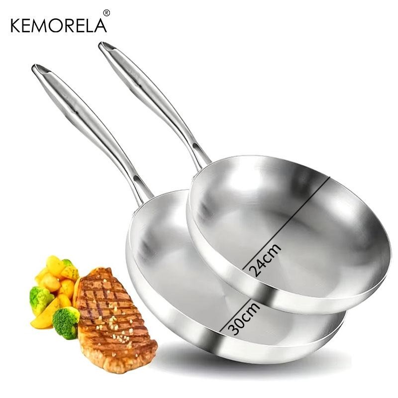 2/3PCS 304 Stainless Steel Frying Pan Set 22-28CM 5-Ply Nonstick Wok for Cooking