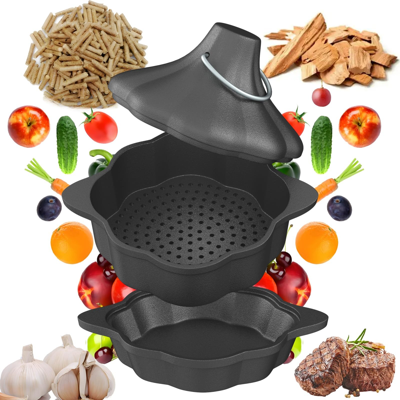 Cast Iron Garlic Roaster & Saucepan Pot, Small Garlic Roaster for Oven with L…