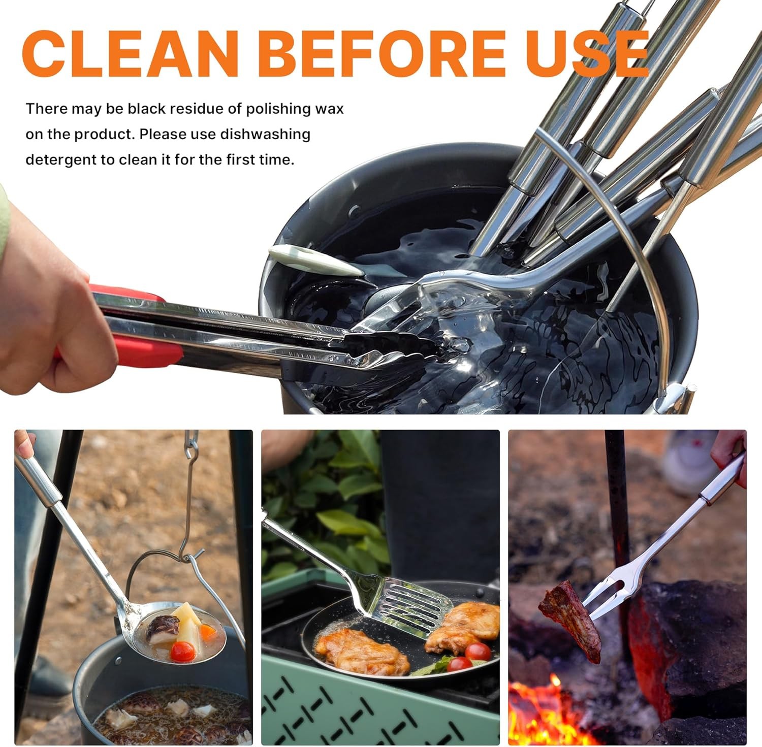 Portable Camping Cooking Utensils Set, Camp Kitchen Set with Organizer Bag, RV