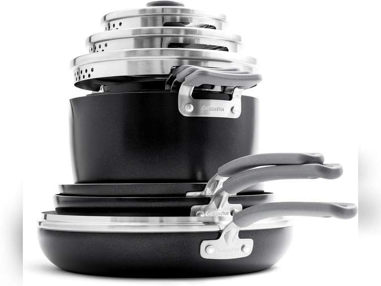 GreenPan Levels Essential Stackable Healthy Ceramic Nonstick, 10 Piece Pots Pans