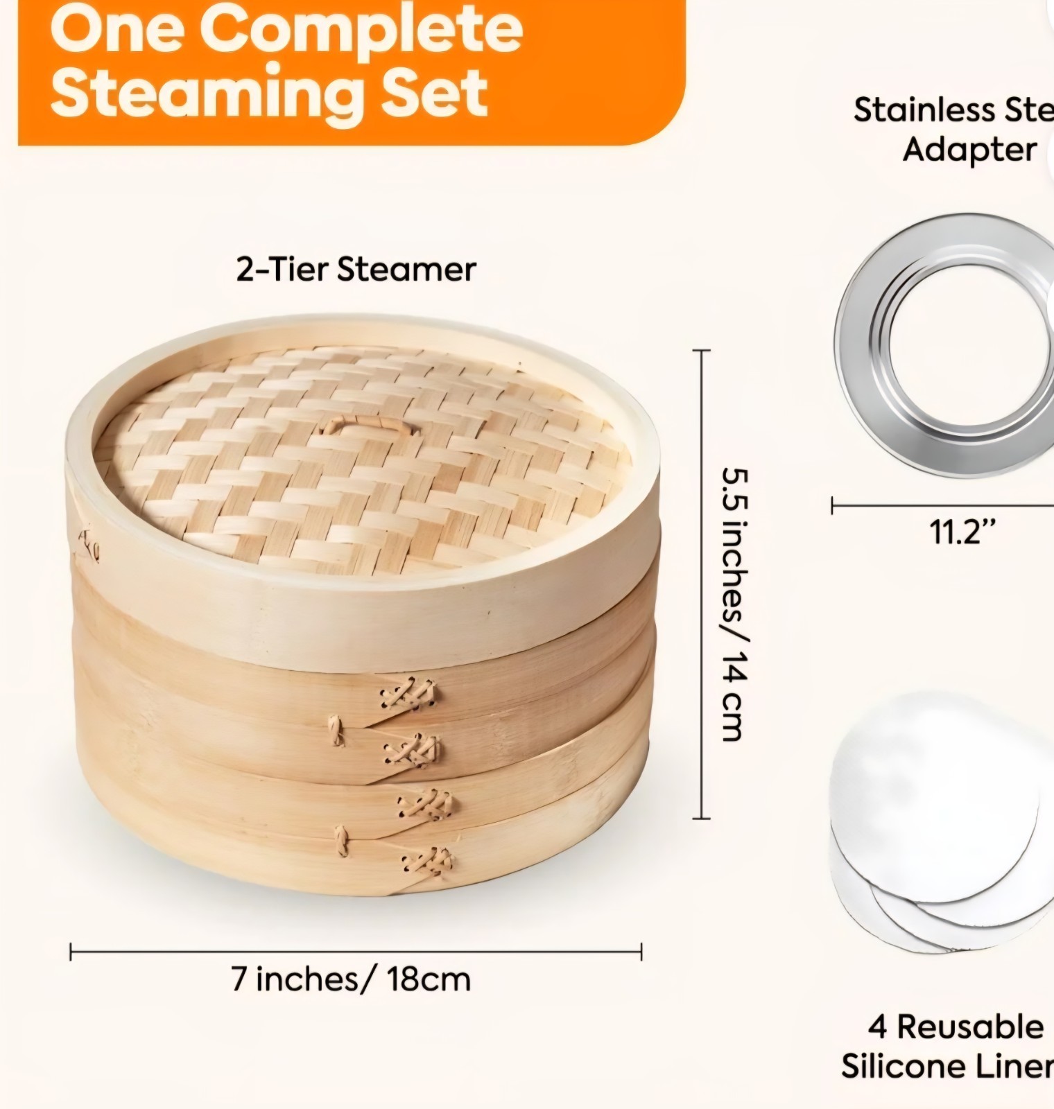 MIU 10″ 2-Tier🔥 🔥Bamboo Steamer🔥🔥 with Stainless Steel Ring Adapter and Lid