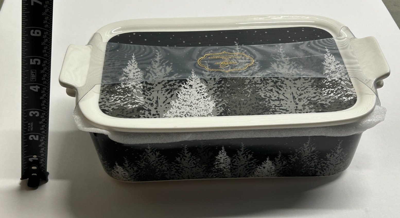 VHTF Grace Teaware Winter Black Grey Trees Rectangular Baker & Lid Casserole NEW