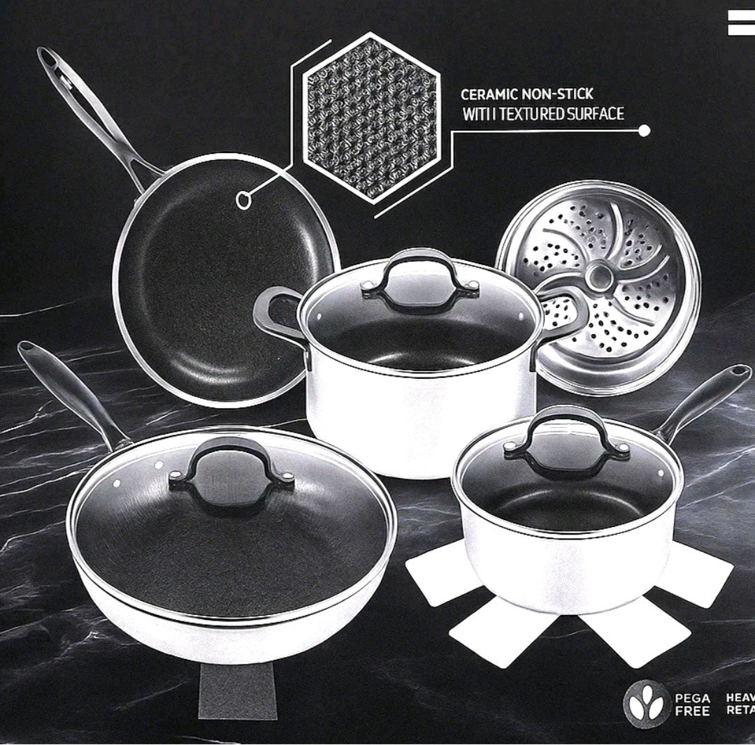 Sharper Image Premium Cookware Set 10pc Ceramic Non-stick Tri-ply Stainless, NEW
