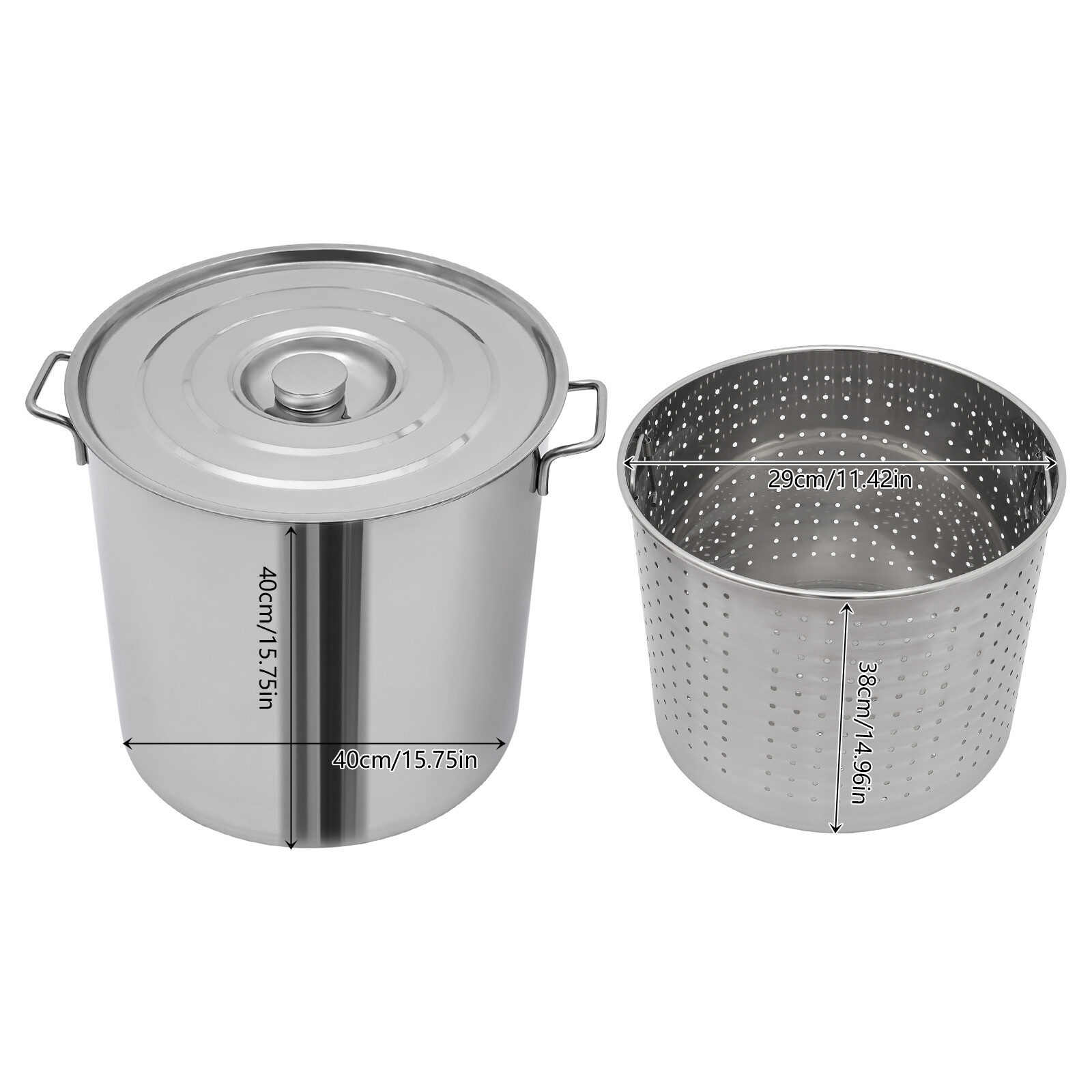 40L/42 27 Qt Stainless Steel 201 Stock Pot with Basket Cookware for Boiling