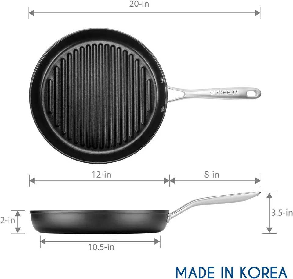 Onyx 12-Inch Grill Pan Coated with Teflon Platinum Non-Stick Coating (PFOA Free)