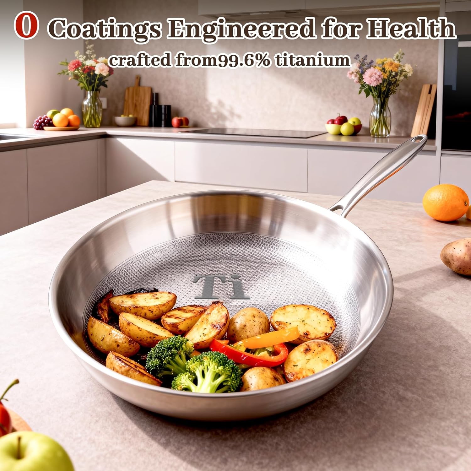 9.45″ Titanium Pans for Cooking Pure Healthy Titanium Frying Pan | No Coating