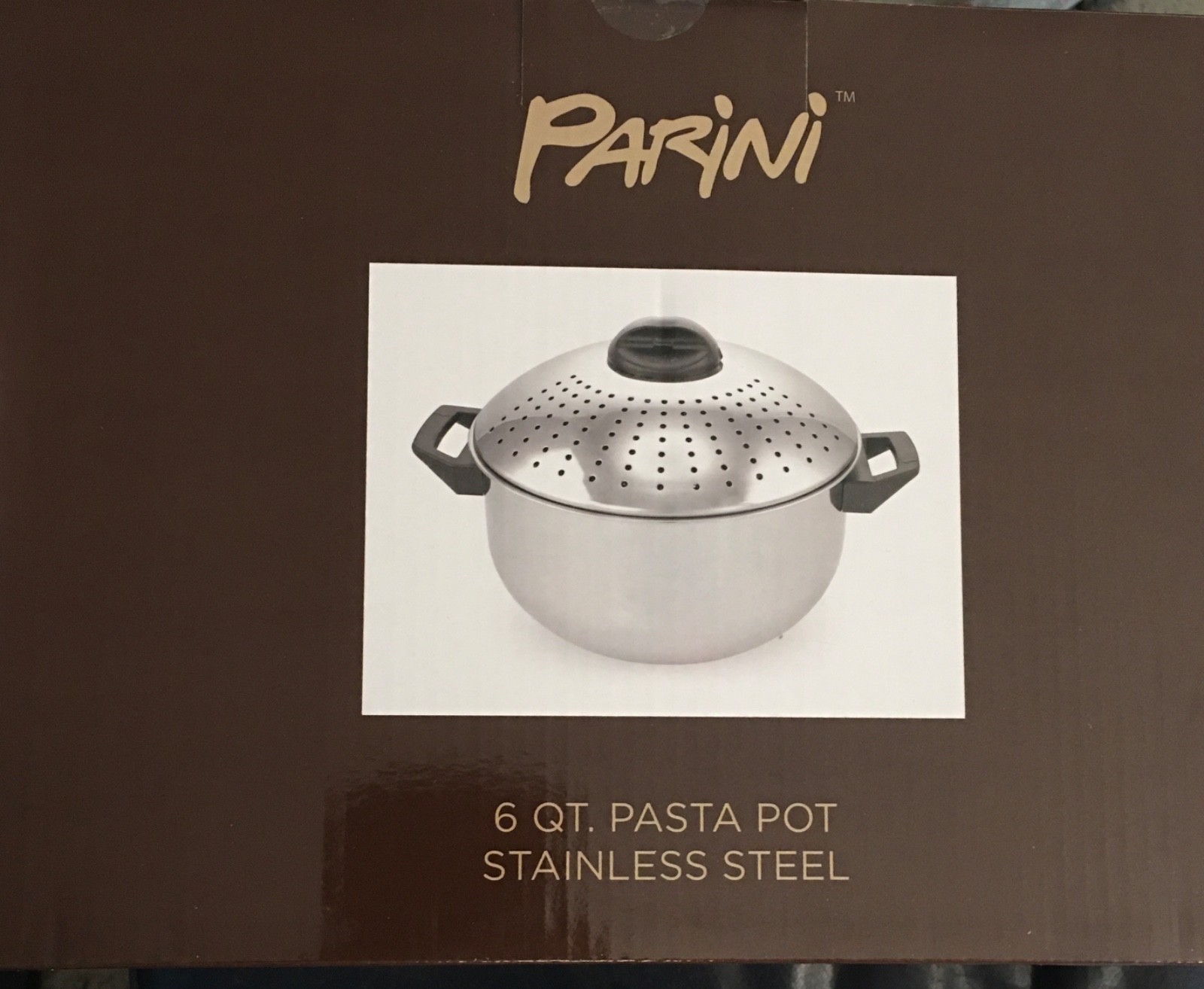 Parini 6 Quart Stainless Steel Pasta Pot, Locking Lid w/ Strainer Holes NEW