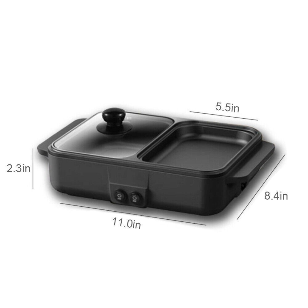 Portable Electric Hot Pot Grill Smokeless BBQ Non-Stick Shabu Cooking Pan 11in L