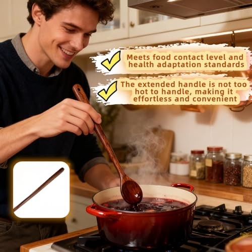 13″ Wooden Spoon for Nonstick Cookware,Extra Long Handle&Natural Wood,Burn