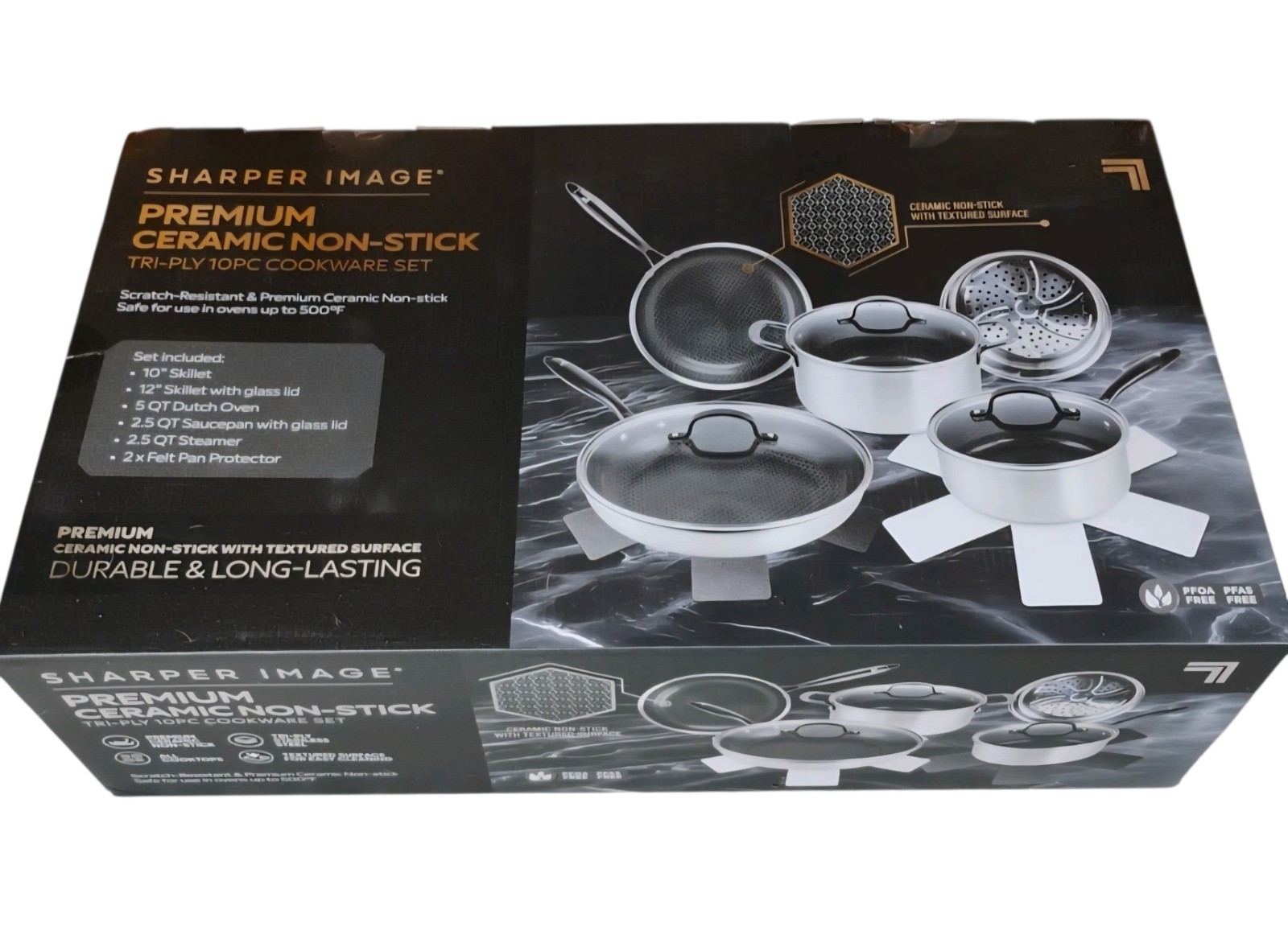 Sharper Image Premium Cookware Set 10pc Ceramic Non-stick Tri-ply Stainless, NEW