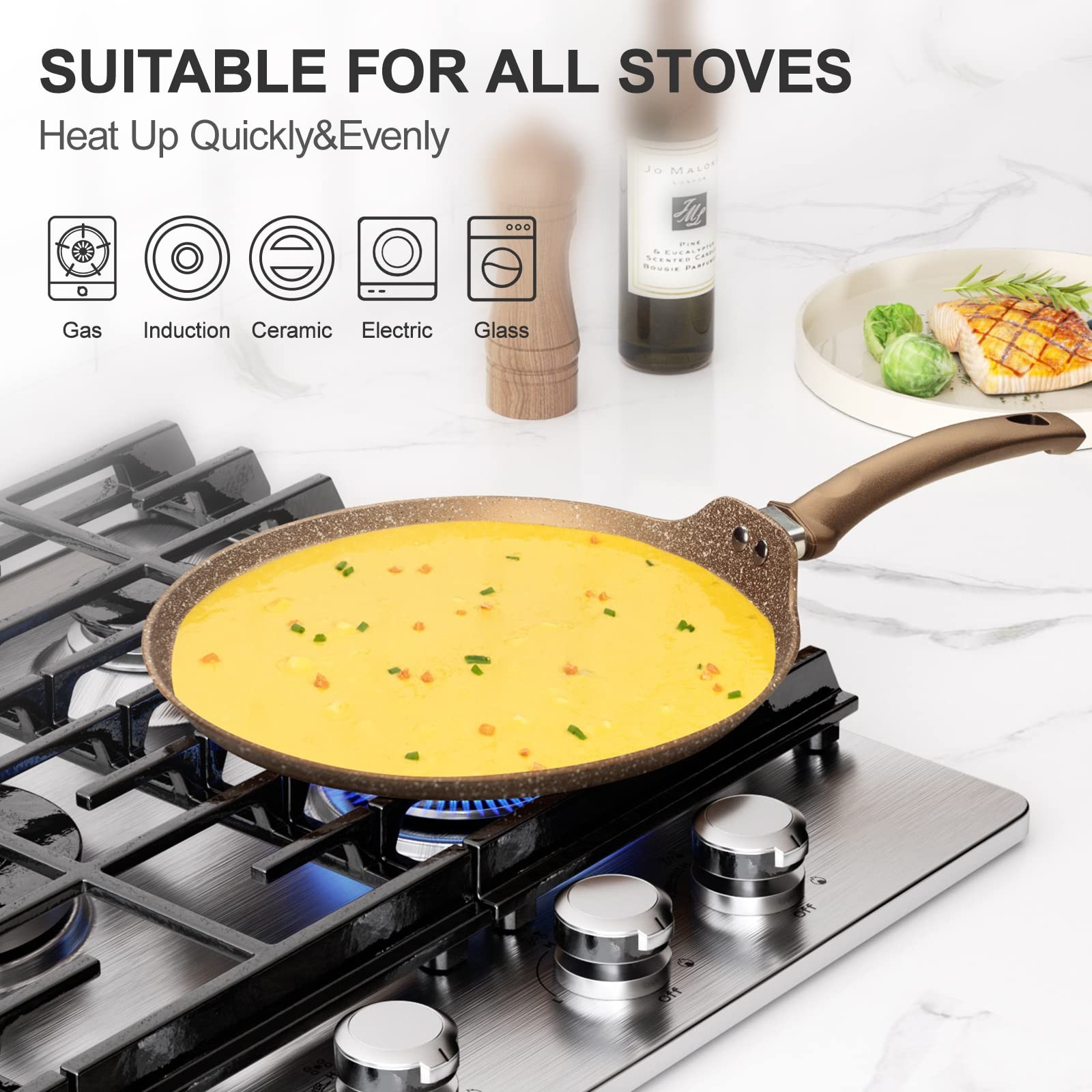 10 Inch Nonstick Crepe Pan Granite Coating Flat Skillet Dosa Tawa Griddle