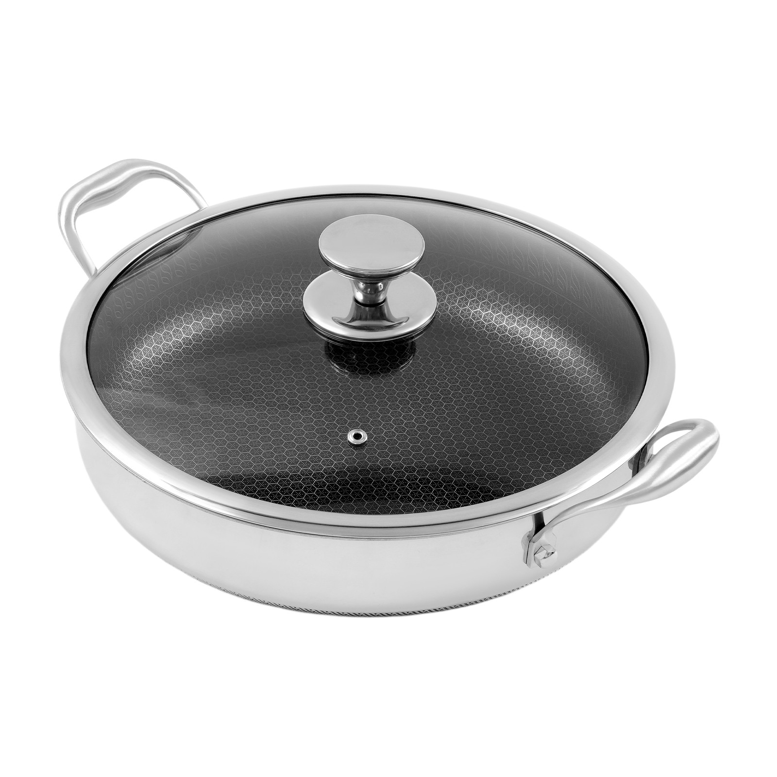 Flat-Bottomed Frying Pan with 2 Handle, Kitchen Round Flat-Bottomed Frying Pan