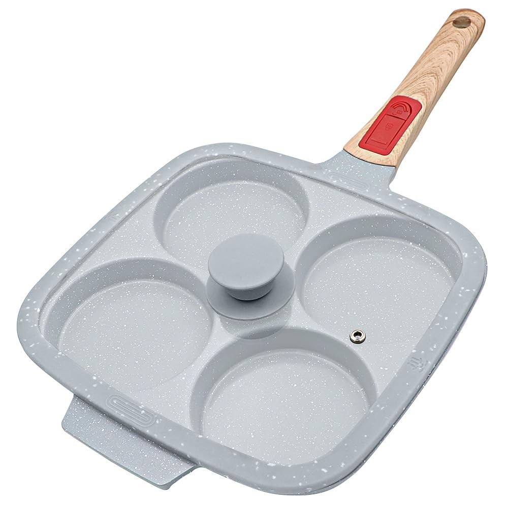10 inch Large Egg Pan with Lid, 4-Cup Ceramic Egg Frying Pan Nonstick Omelett…