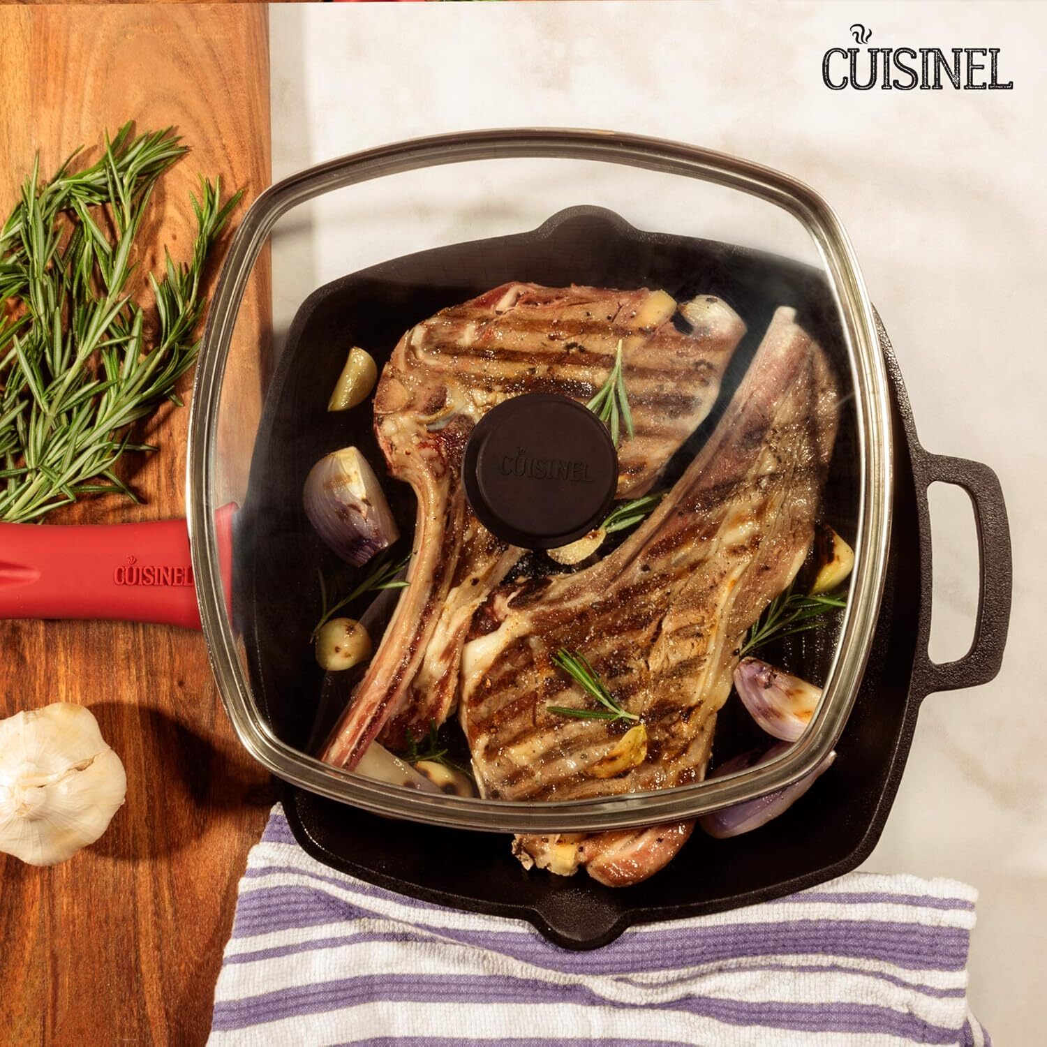 Cast Iron Square Grill Pan For Grilling, Frying, Stir-Frying