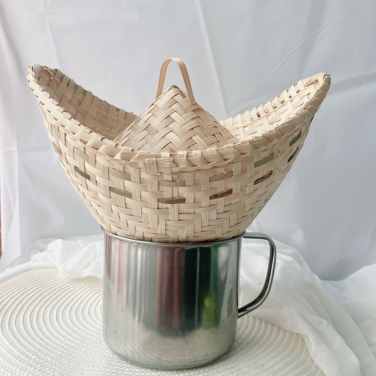 Vintage Thai Handicraft Cooker Bamboo Basket Steamer Sticky Rice Dim Sum