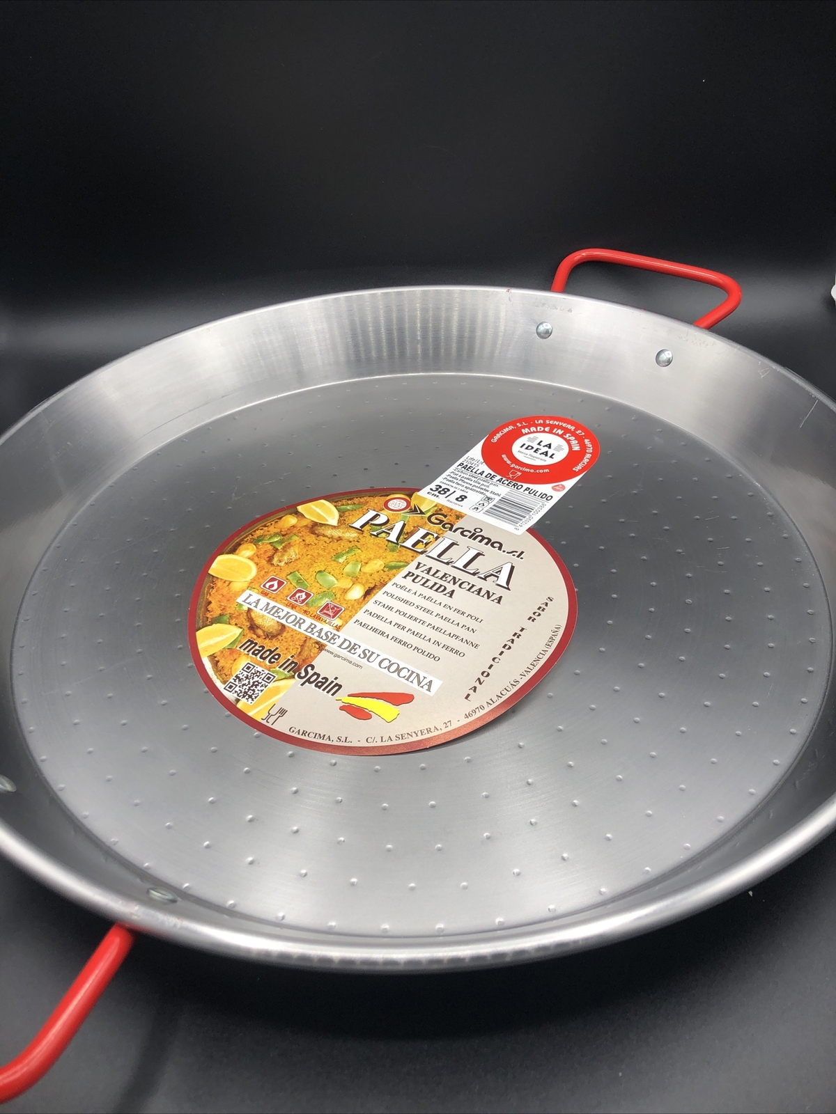 Garcima 15-Inch Carbon Steel Paella Pan, 38cm, Silver Spain