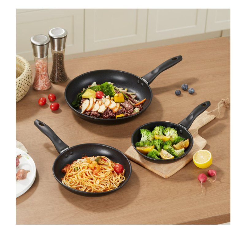 3 Piece Nonstick Aluminum Skillet Set Black Finish Cookware Collection