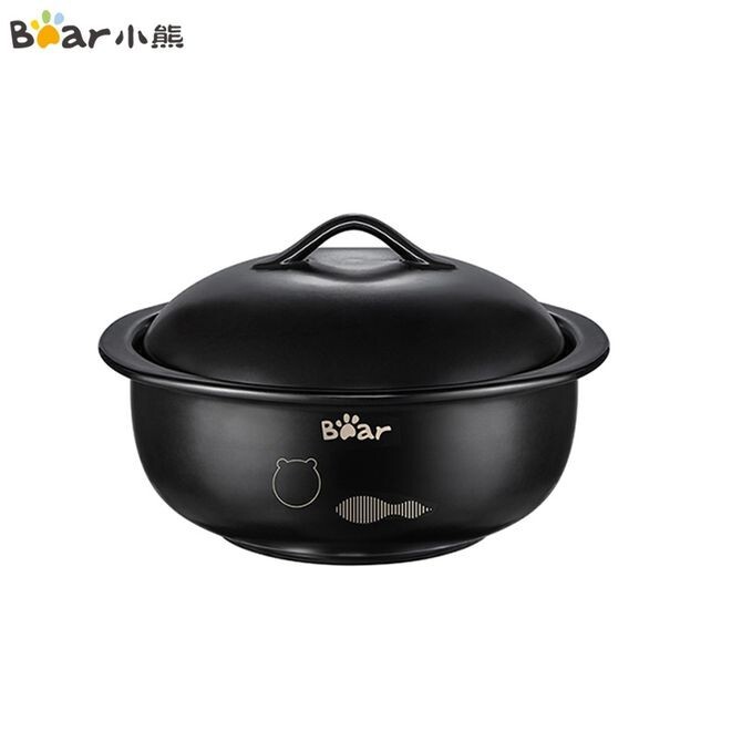 Bear Round Black Stoneware Clay Pot Casserole Dish with Black Lid 1.5 Liter NEW