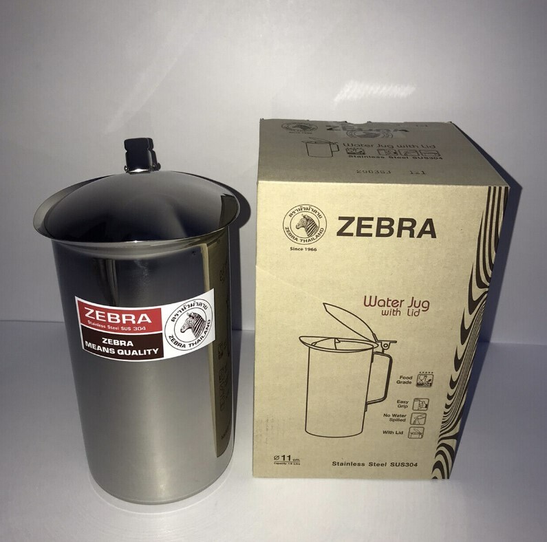 Thai Zebra Brand Water Jug Pouring Mouth with Lid Kitchenware Stainless 11cm