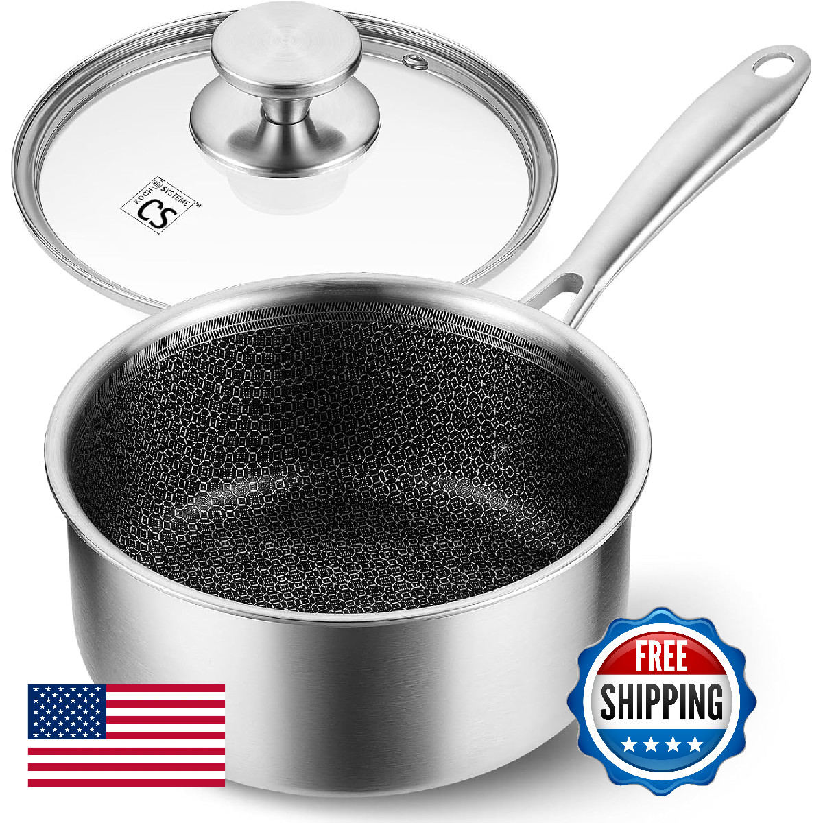 Koch Systeme Cs Hybrid Nonstick Stainless Steel Sauce Pan 3Qt Tri-Ply Stainless