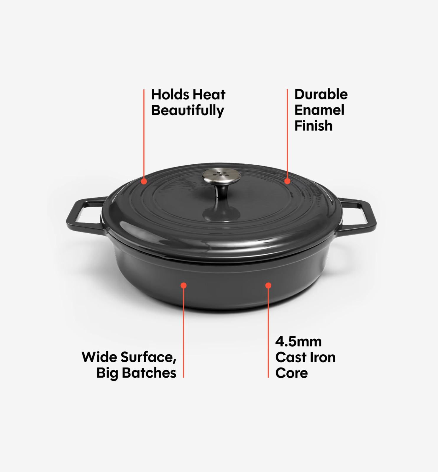Misen 5.5qt Dutch Oven Braiser Gray Enameled Cast Iron Pot + Lid