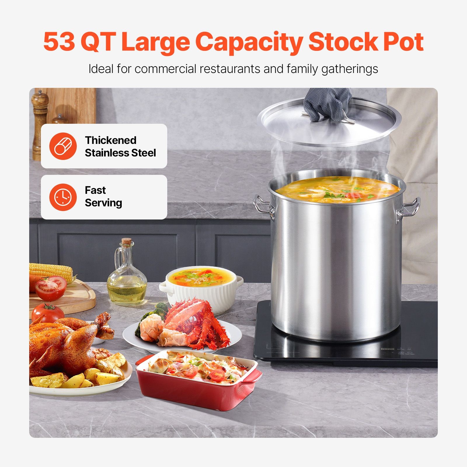 Stainless Steel Stockpot, 53 Quart Large Cooking Pots,Cookware Sauce Pot
