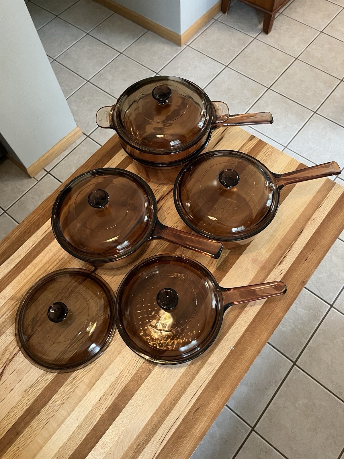 10 Pc Corning Ware Pyrex VISIONS Glass Cookware Set USA France W/Double Boiler