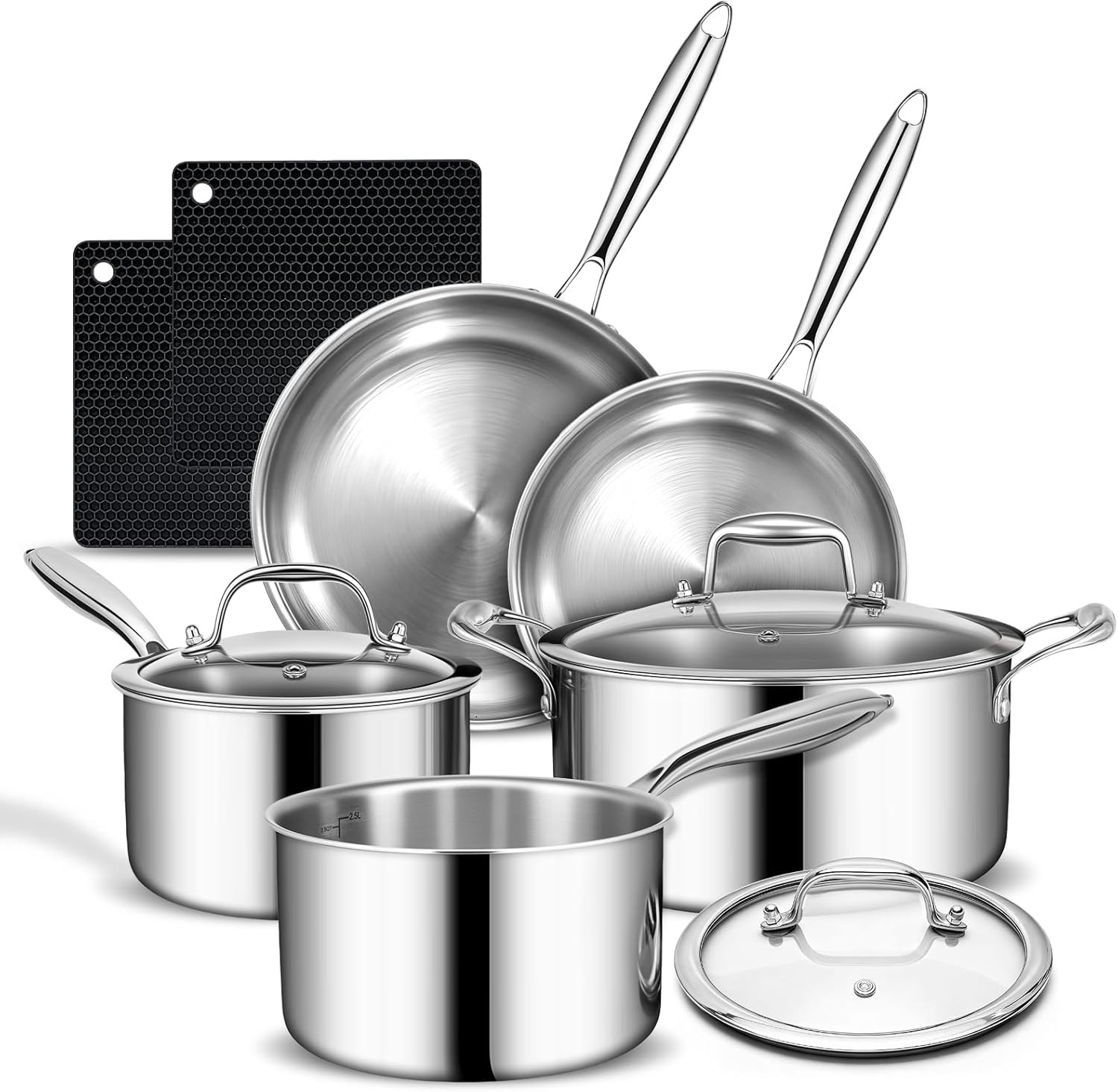 3 Ply Stainless Steel Cookware Set, 10-Pieces Pots and Pans Set, Induction Ki…