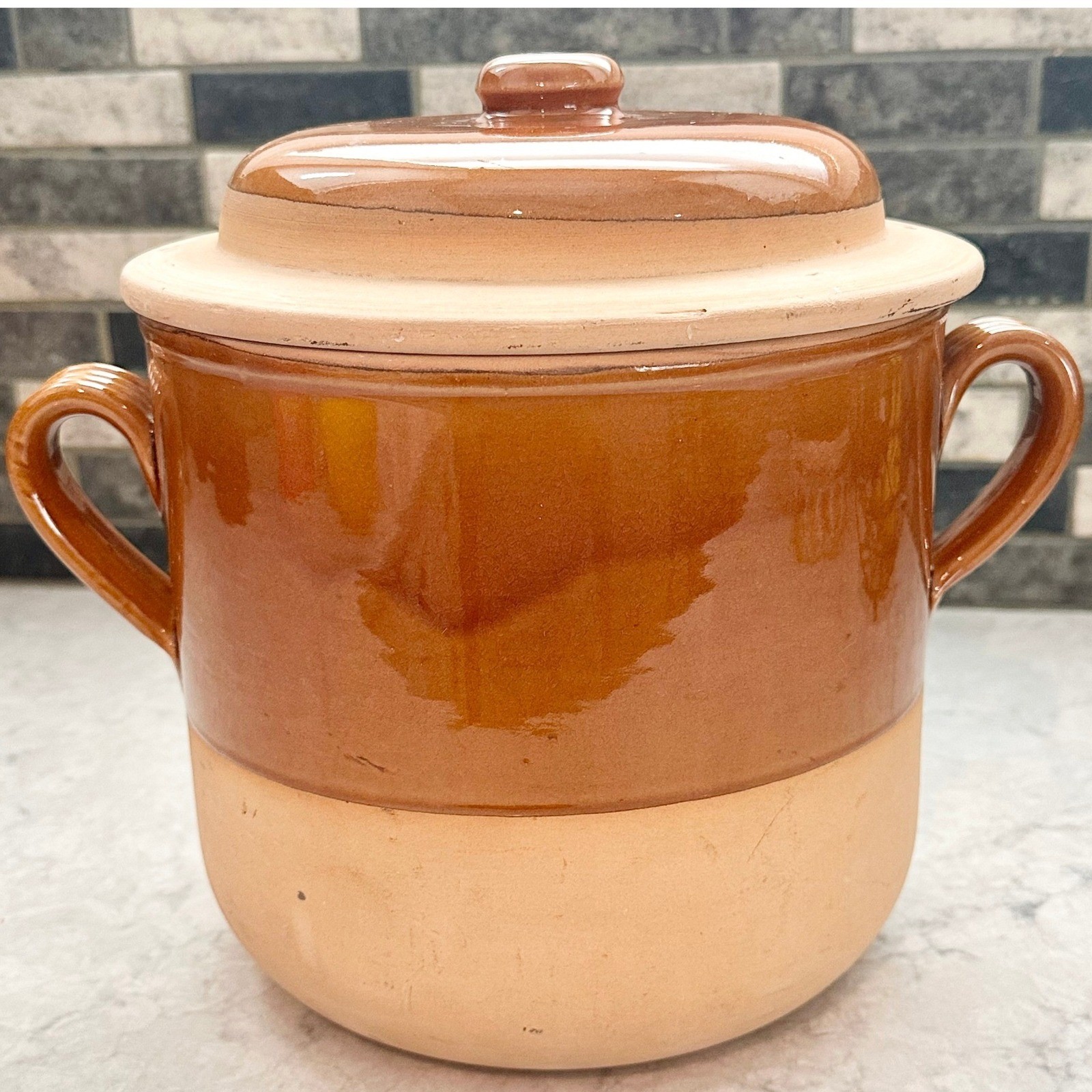 Digoin Gres Pots France Terracotta Bean Pot Brown Glazed Stoneware with Lid