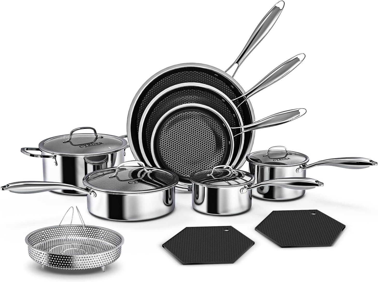 14-Piece Nonstick Hybrid Hex Cookware Set – Induction & Oven Safe PFOA Free NEW