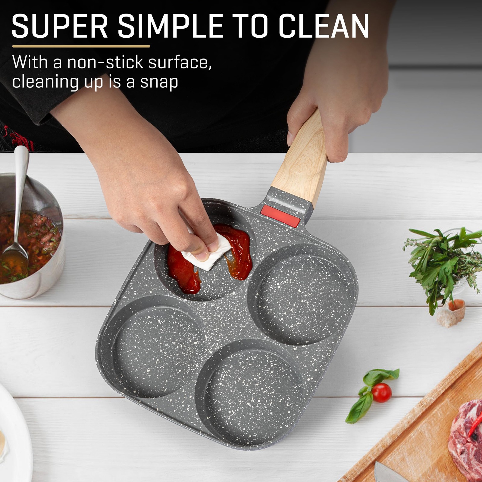 Egg Pan, 4-Cup Egg Frying Pan with Lid, Nonstick Aluminium Alloy Egg Cooker f…