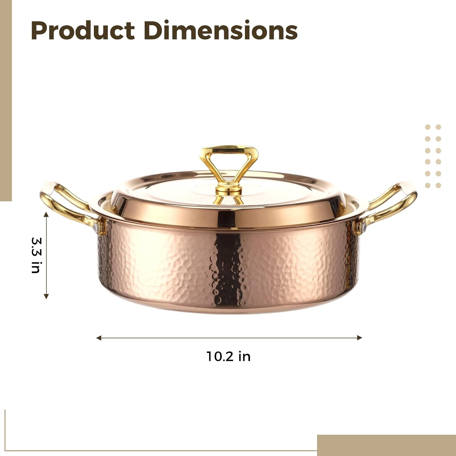 Hammered Copper Cookware W/ Lid 10.2 in/4.2QT Rose Gold Stainless Steel Pot US