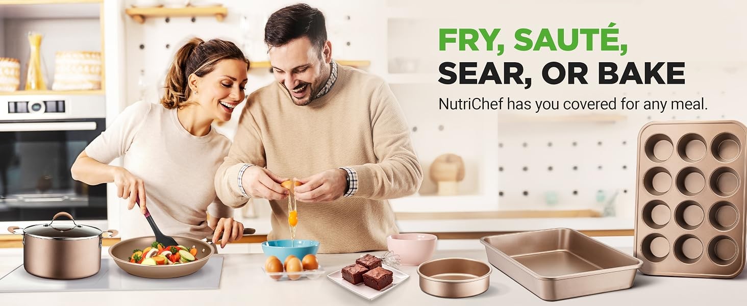 Nutrichef 20 Piece Professional Home Kitchen Cookware and Bakeware, Pots and