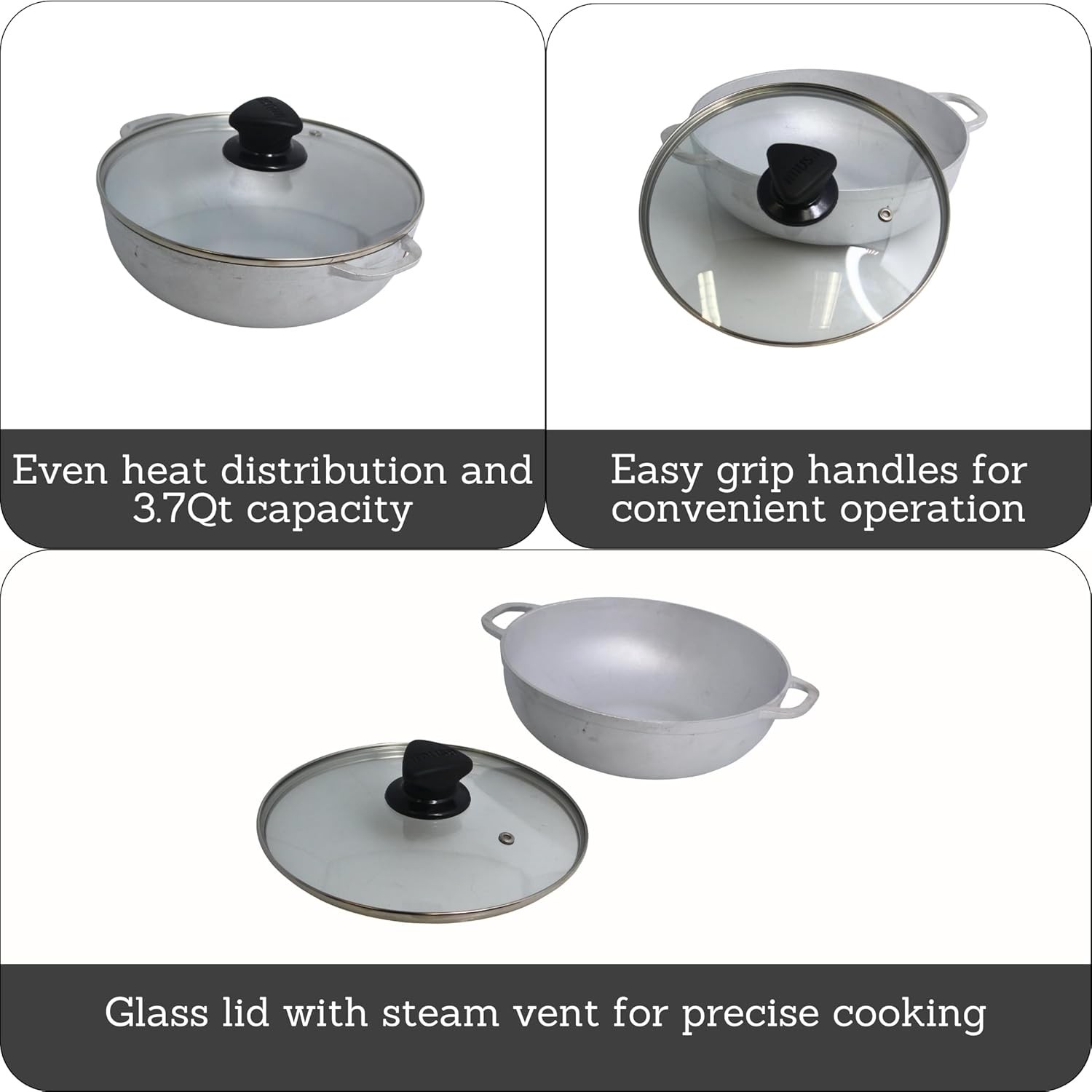 Caldero Stock Pot W/ Glass Lid 3.7QT Cast Aluminum Perfect Serving Small