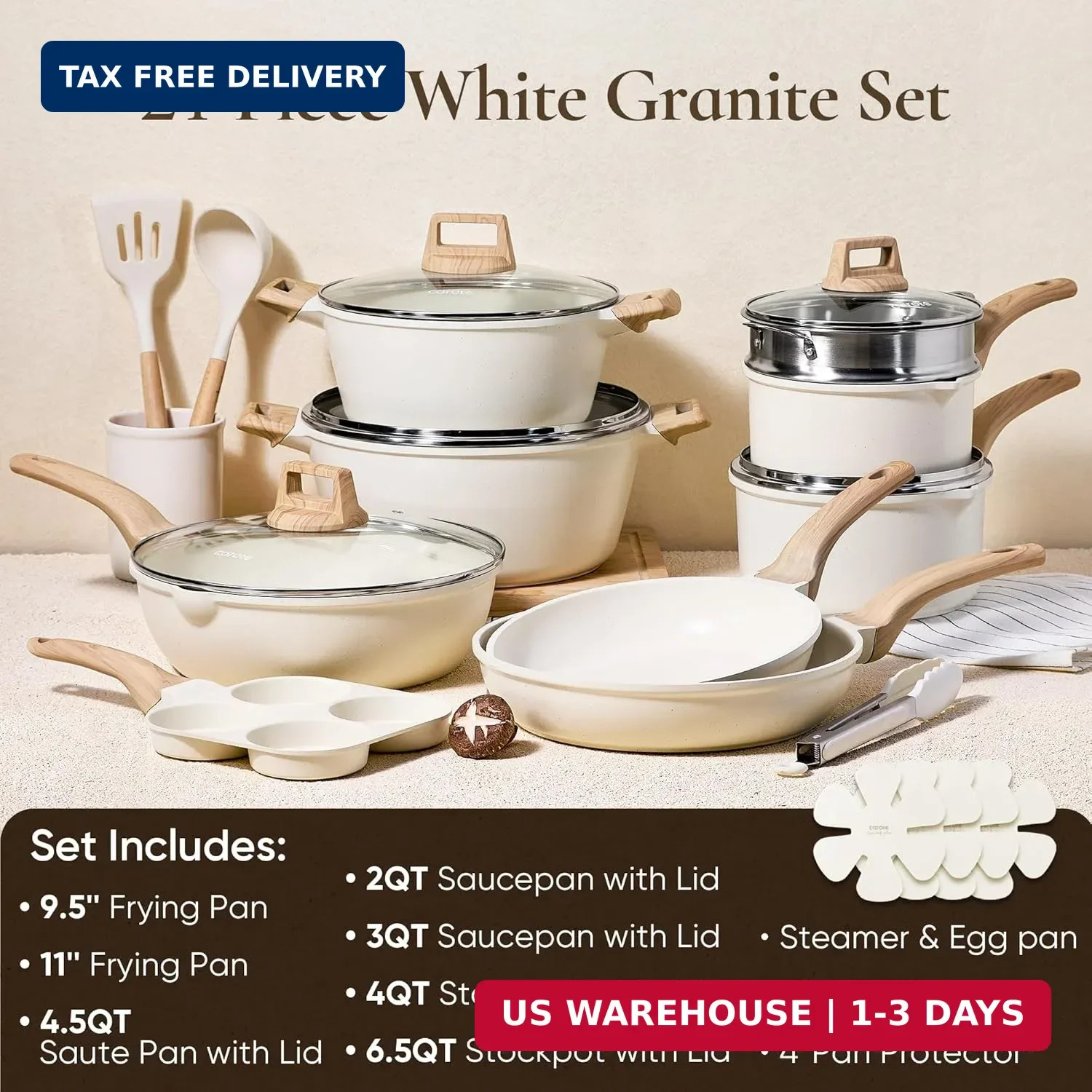 CAROTE Pots and Pans Set, Nonstick Cookware Sets, 21pcs Induction Cookware Kitch