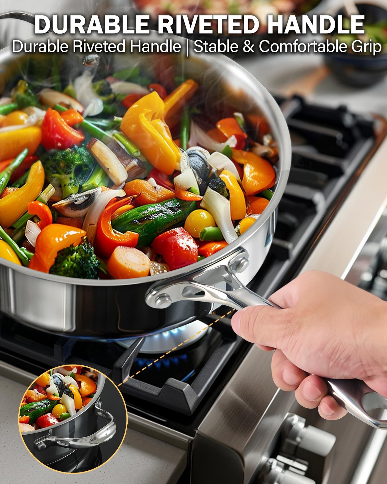 4-Quart Stainless Steel Sauté Pan with Lid, 10.5-inch Deep Frying Pan Induction