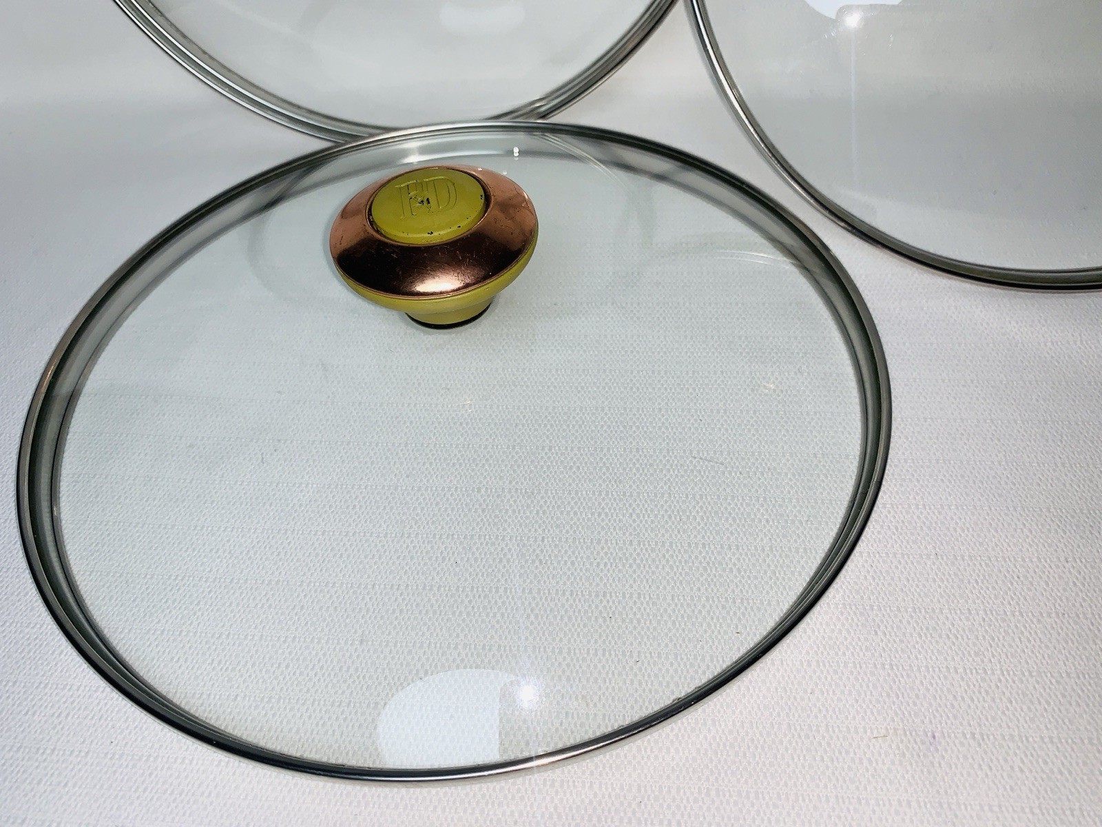Paula Dean Cookware Glass Replacement Lids 9.25” Copper & Green Color Knobs 3pcs