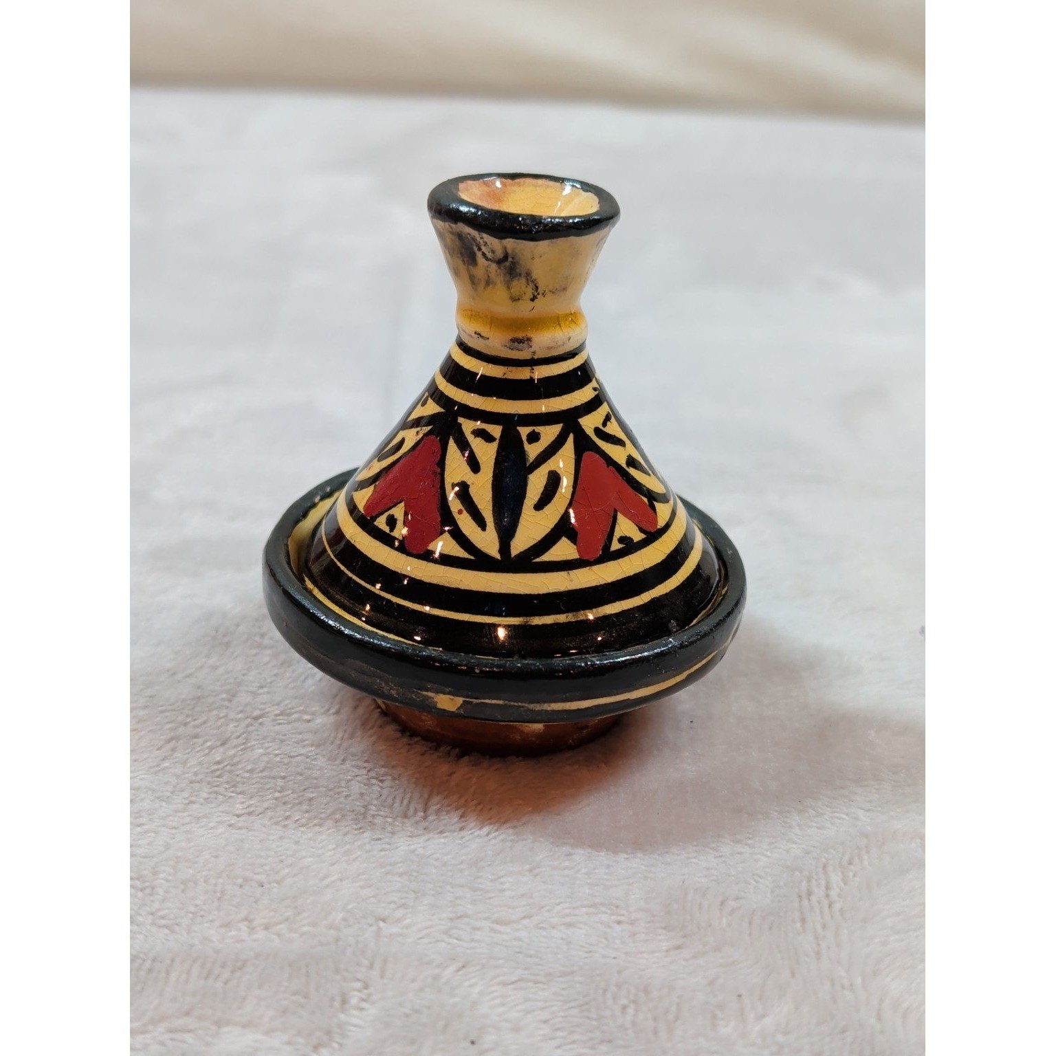 Mini Moroccan Hand Painted Ceramic Tagine Pot Salt Cellar Spice Dish Yellow Red