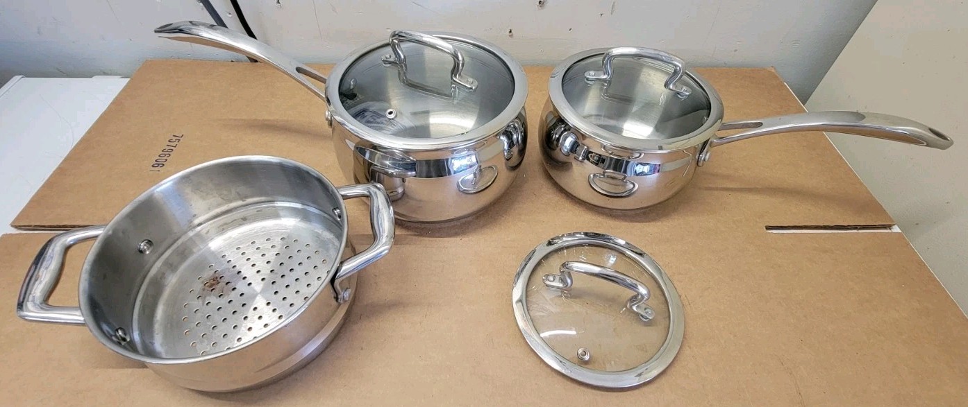 Biltmore 3 Pc Sauce Pans Pots Heavy Stainless Steel Oven Safe Steamer 3.4 2.3 QT