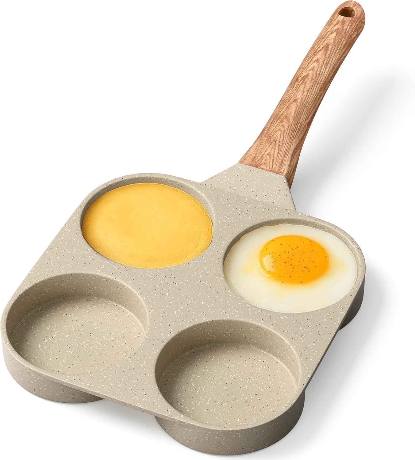 4-Cup Nonstick Frying Egg Pan White Marble, Granite Pancake Pan, PFOS & PFOA