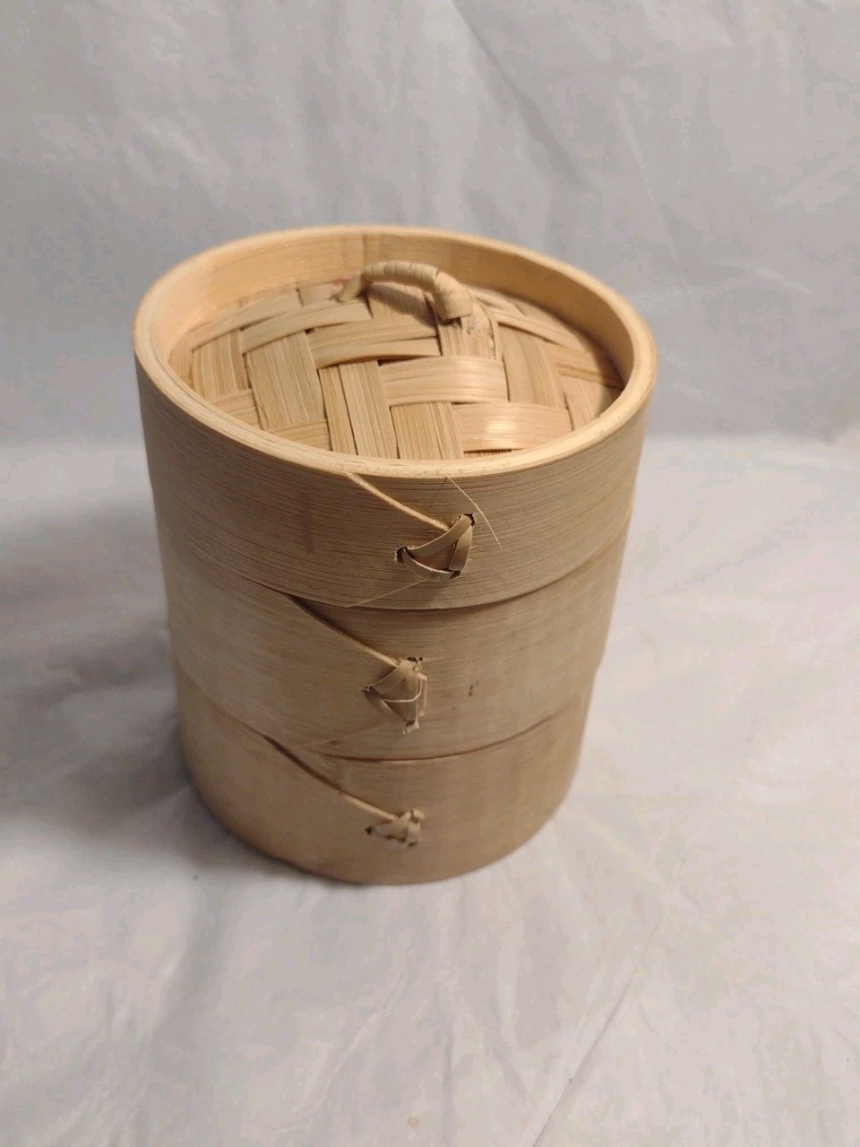 Small ~ 4″ Wide 4.5″ Tall Personal Use Bamboo Steamer 2 Tier Handmade Asian New