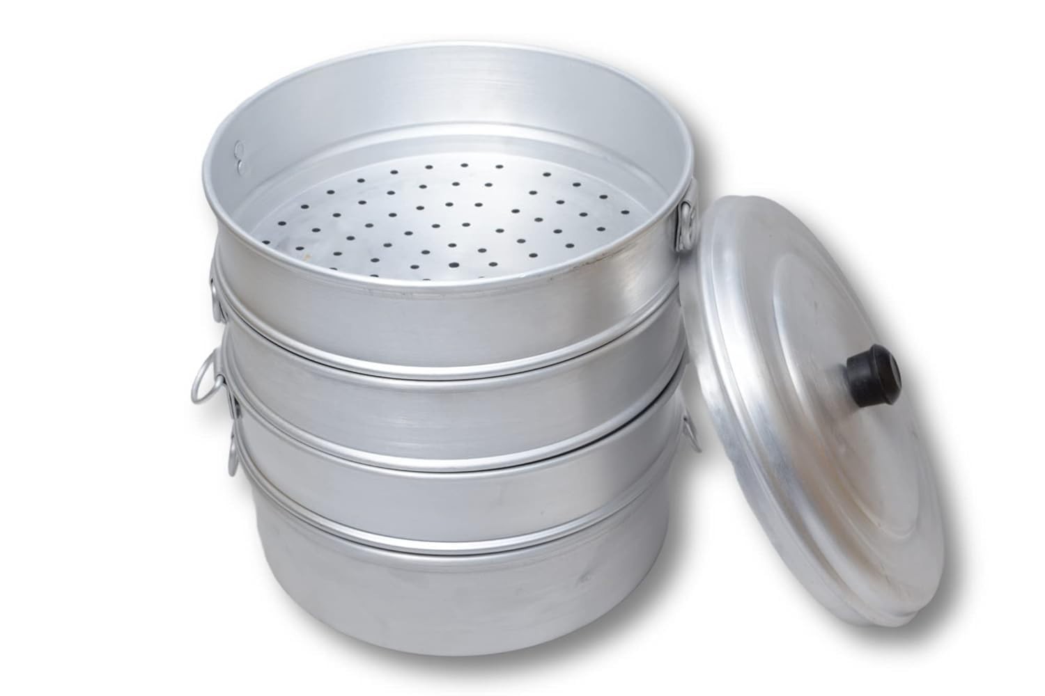 Aluminium Momos Steamer 4 Tier Capacity 5 Liters Dia 8 In,Silver