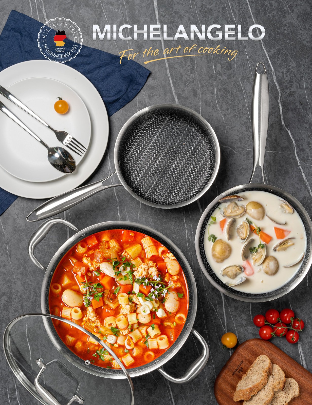 6 Pcs Tri-ply Stainless Steel Pot Set, 2QT & 3QT & 8QT Pot with Lids, Nonstic…