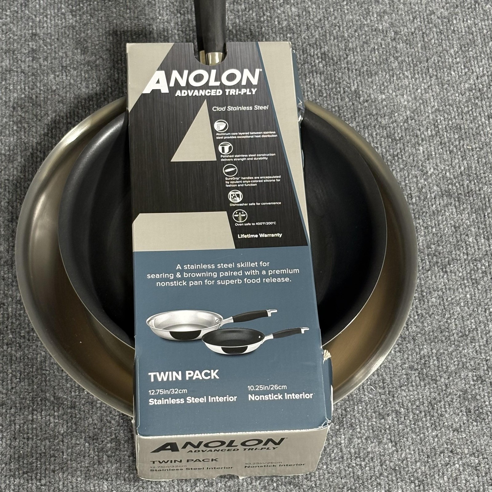 Anolon Advanced Tri-Ply Skillet Set 12.75in Stainless, 10.25in Nonstick Pans