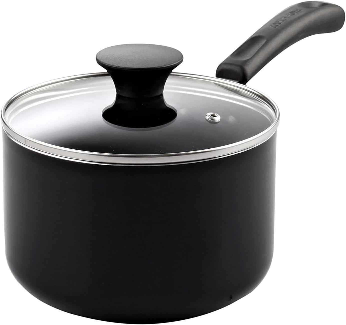 1-Quart Nonstick Saucepan with Glass Lid Aluminum Small Milk Pot Black