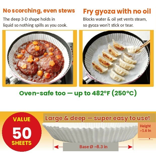 50Pcs Frying Pan Liner Non-Stick Silicone Cooking Sheet Disposable Round Japan