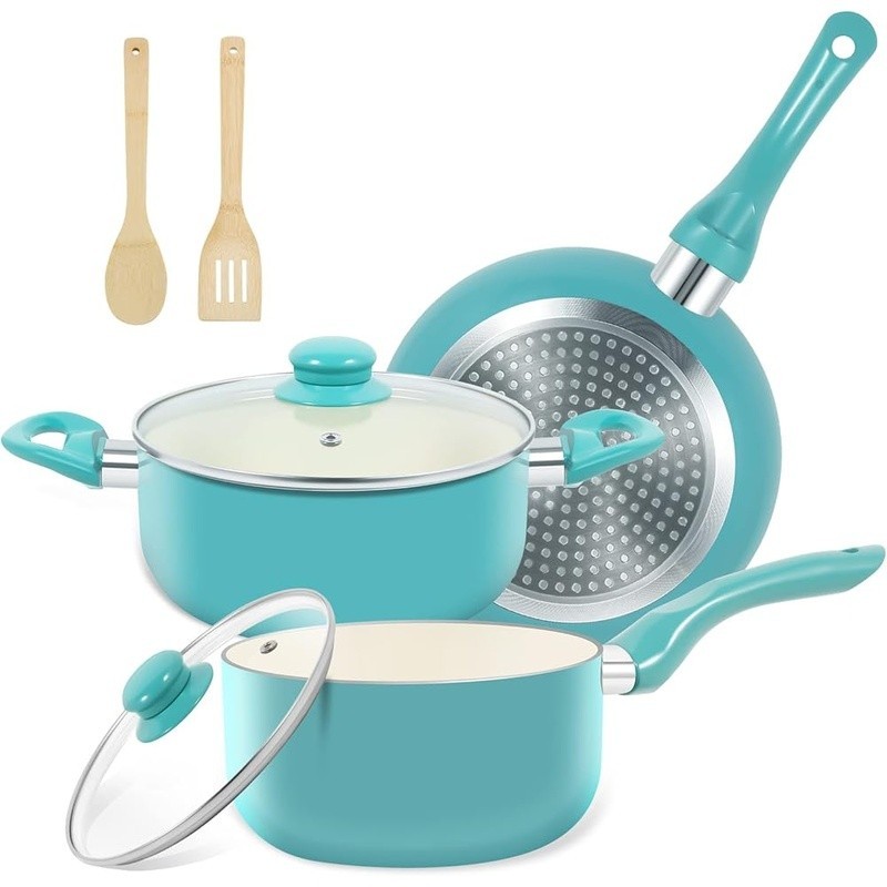 Nonstick Ceramic Cookware Set All In One Kitchen Pots Pans Multiuse Utensils Set