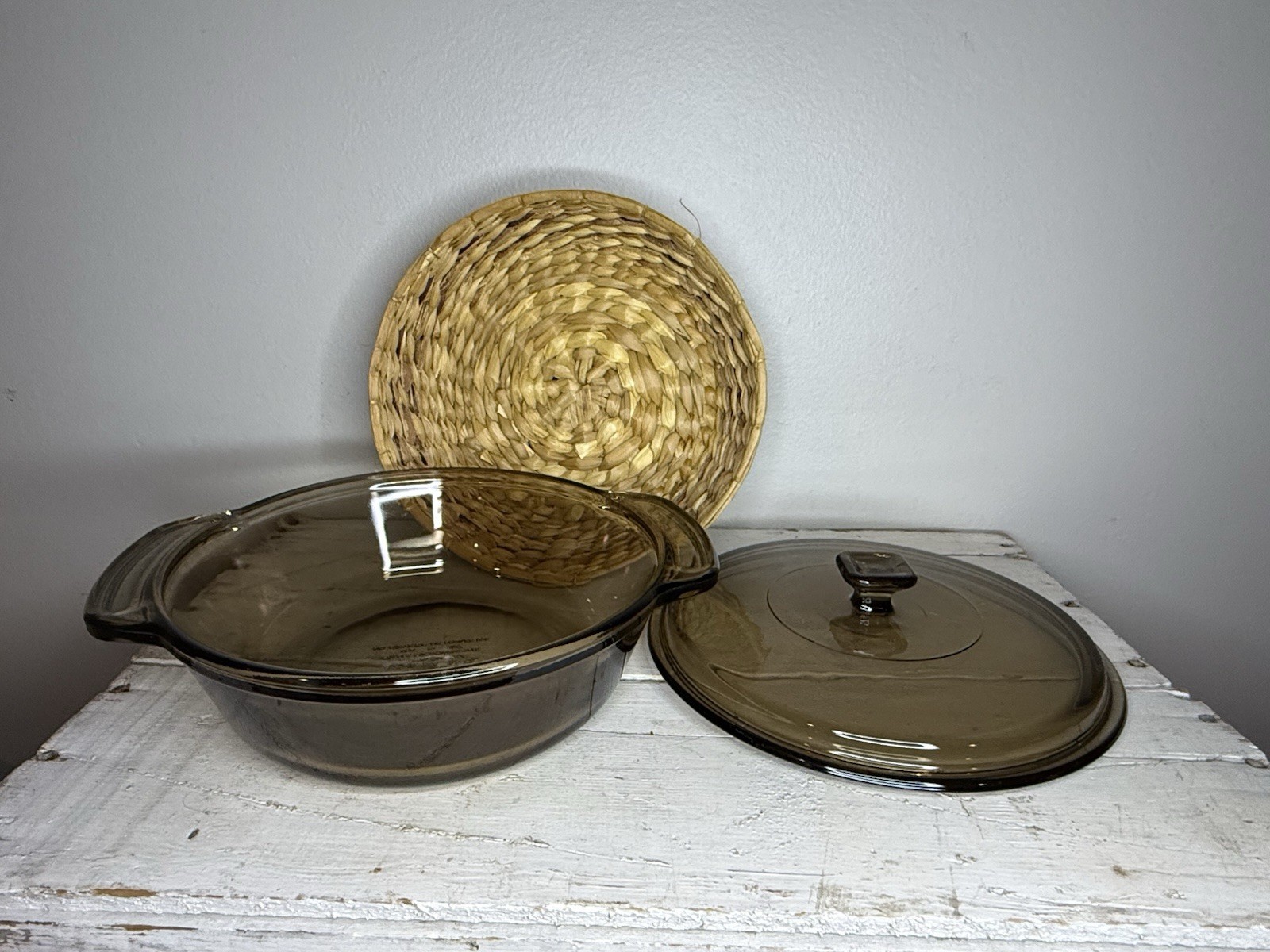 Vtg Anchor Hocking Basket Buffet Harvest Amber 1.5qt Casserole New in Box M400